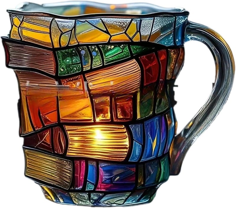 OTTNSA 3D Painted Glass Mug Colorful Ceramic Coffee Cup 12oz, Hand-Painted Vintage Style Mug for Readers, Book Lovers, Women, Gift for Birthday or Office Use - Image 1